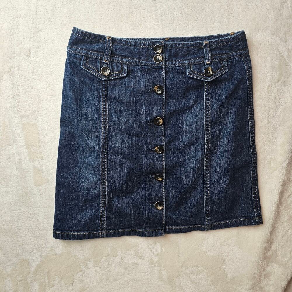 Ann Taylor Denim Skirt Petite Women’s 2P Button-Front Skirt Western